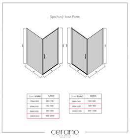 Cerano Porte, 1-krídlový sprchovací kút 90x100 cm, 8mm číre sklo, čierny profil, CER-CER-413582