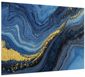 Sklenený obraz - Modro-zlatá abstrakcia (70x50 cm)