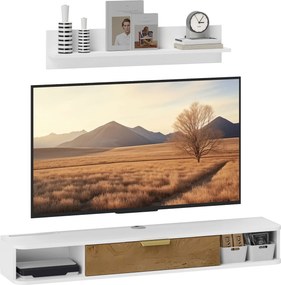 HOMCOM Nábytok do obývacej izby - Stôl pod televízor s poličkou na stenu 120x24x16 cm Biela | Aosom