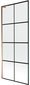 Mexen Next L, 1-krídlová vaňová zástena 80 x 150 cm, 6mm číre sklo-čierny vzor, ružové zlato profil, 895-080-000-03-77-60