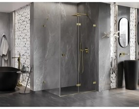 Mexen Lunar-F, sklápací sprchový kút pravý 100 x 80 cm, 8mm číre sklo, zlatý profil, 836-100-080-50-00-P