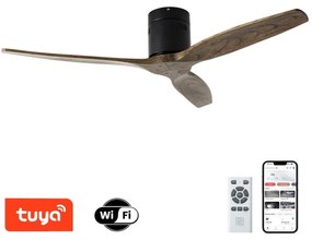 ZEVENTI - Stropný ventilátor SPELLO Wi-Fi Tuya čierna/dub + diaľkový ovládač