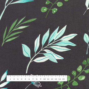 Biante Bavlnený štvorcový obrus Sandra SA-556 Vetvičky s lístkami na čiernom 80x80 cm