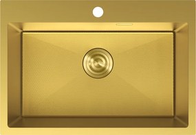 Mexen Solix, 1-komorový nerezový drez 650 x 450 mm, brúsená zlatá, vzor voština, 6403651000-55HC
