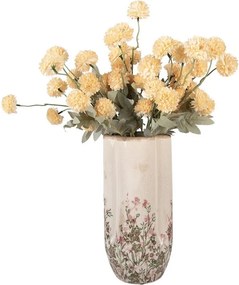 Béžová antik keramická váza s ružovo-zelenými kvetmi M - Ø 15*30 cm