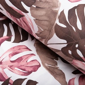 Biante Bavlnený okrúhly obrus Sandra SA-227 Hnedé a staroružové tropické listy na bielom Ø 100 cm