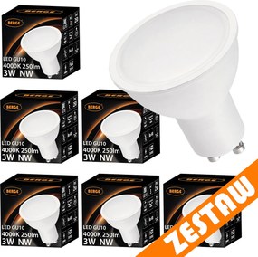 Sada 6 LED žiaroviek GU10 3W 250lm 4000K - neutrálna biela