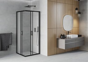 Mexen Rio, štvorcový sprchovací kút s posuvnými dverami 70(dvere) x 70(dvere) x 190 cm, 6mm sklo námraza, čierny profil, 860-070-070-70-30