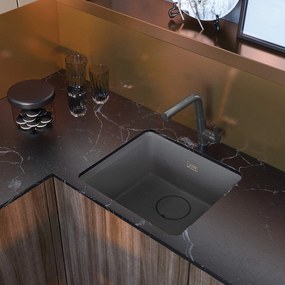 Deante Momi, 1-komorový granitový drez 500x450x230 mm s úsporným sifónom, šedá metalíza, DEA-ZKM_S10A