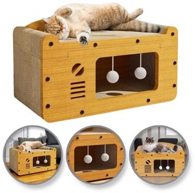 Mačací domček 3v1 KITZONE 56x30 cm, béžový