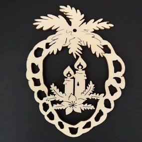 AMADEA Drevená ozdoba šiška so sviečkami 9 cm