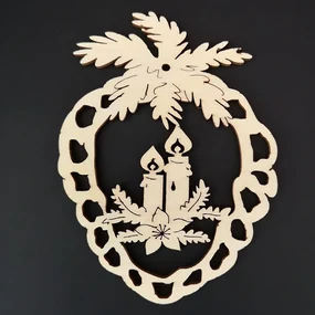 AMADEA Drevená ozdoba šiška so sviečkami 9 cm