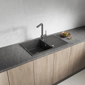 Laveo Wolin, 1-komorový granitový drez 780x480x185 mm, čierna škvrnitá, LAV-SPW_711T