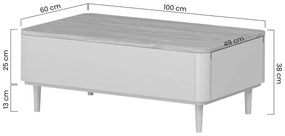 Konferenčný stolík Elivo 100 cm so zásuvkami na nožičkách - kašmír / olejovaný dub