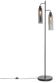 Moderná stojaca lampa čierna s dymovým sklom 2-svetlo - Stavelot