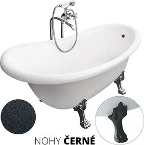 Besco Akrylátová voľne stojaca vaňa Otylia Glam G 160x77 (170x77) s prepadom BESCO-Typ výpuste: Click-Clack s prepadom, čierna matná, BESCO-Nôžky: Ch…