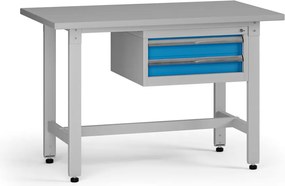 Výškovo nastaviteľný dielenský stôl G5, 1200 x 750 x 800-1000 mm, 1x kontajner, 2 zásuvky, modrá
