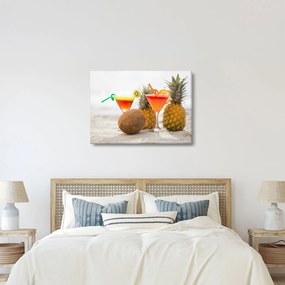 Obraz ananásov a pohárov na pláži (70x50 cm)