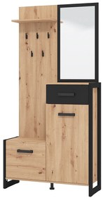 Predsieňová stena so zrkadlom Scalea - dub artisan/čierna