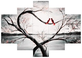 Gario Obraz s hodinami Vtáčia láska - 5 dielny Rozmery: 150 x 70 cm