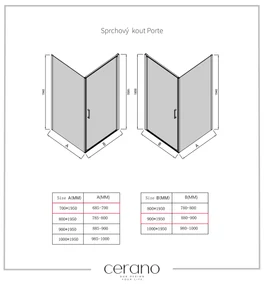 Cerano Porte, 1-krídlový sprchovací kút 90x70 cm, 8mm číre sklo, chrómový profil, CER-CER-413531