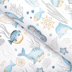 Biante Detský bavlnený štvorcový obrus Sandra SA-442 Morský svet modrý na bielom 70x70 cm