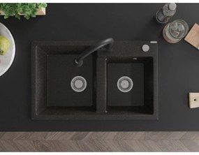 Mexen Tomas, 2-komorový granitový drez 800x500x190 mm a drezová batéria Elia, čierna-zlatá metalíza, 6516-75-670101-70