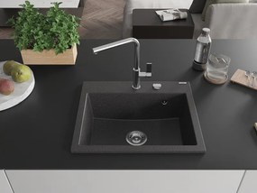 Mexen Oscar, 1-komorový granitový drez 580x490x205 mm, čierna škvrnitá, 6519581000-76