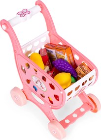 Detský nákupný vozík hračka s 18 doplnkami, ružový – supermarket, pre deti 3+
