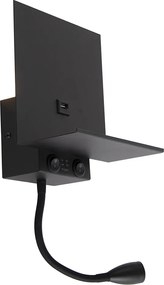 Inteligentná nástenná lampa čierna s USB a flexibilným ramenom vrátane WiFi G9 - Flero