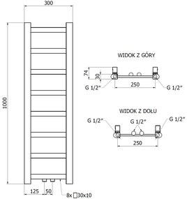 Mexen Bolt, vykurovacie teleso 1000 x 300 mm, 197 W, spodné a stredové, čierna, W126-1000-300-00-70