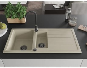 Mexen Andres, granitový drez 1000x500x200 mm, 1,5-komorový, béžová s čiernym sifónom, 6515101510-69-B