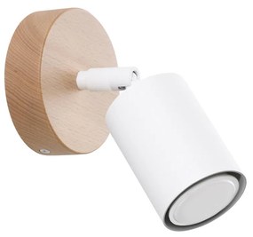 Nástenné svietidlo Verdo, 1x biele kovové tienidlo, (možnosť polohovania), drevo