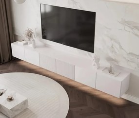 Moderná závesná TV skrinka Dorothy hladká + drážky 300 cm biela