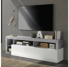Televízny stolík LENOR – biely/šedý s betónovým vzhľadom