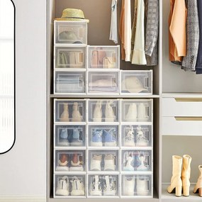 Boxy na topánky, balenie 18 ks, do veľkosti 46, stohovateľné, číre a biele