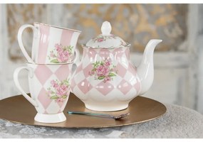 Bielo-ružová kanvička na čaj s ružičkami Sweet Roses - 20*14*17 cm / 1000 ml