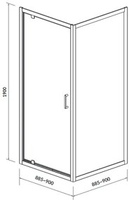 Cersanit Arteco, sprchový kút s 1-krídlovými dverami 90 (dvere) x 90 (stena) x 190 cm, 5mm číre sklo, chrómový profil, S157-010