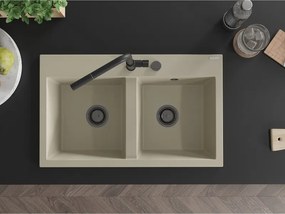 Mexen Hektor, 2-komorový granitový drez 800x480x205 mm, béžová, grafitový sifón, 6521802000-69-B