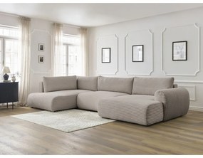 Svetlosivá/béžová menčestrová rozkladacia/s úložným priestorom rohová pohovka (ľavý roh/do tvaru "U") Lucien – Bobochic Paris