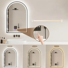 Tutumi Tutumi, LED zrkadlo 60x100cm s čiernym rámom, HOM-06504