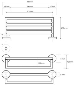 Sapho Sapho, X-STEEL polička na uteráky s hrazdou, brúsená nerez, XS406