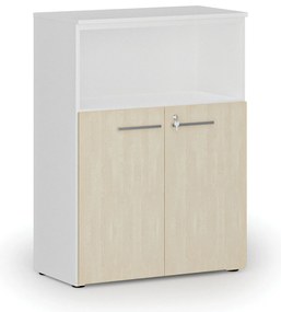 Kombinovaná kancelárska skriňa PRIMO WHITE, 800 x 420 x 1087 mm, biela/breza