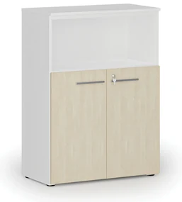 Kombinovaná kancelárska skriňa PRIMO WHITE, 800 x 420 x 1087 mm, biela/breza