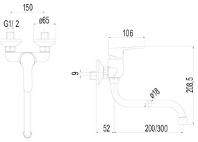 Mereo Mereo, Drezová nástenná batéria, Zuna, s ramienkom rúrkovým ø 18 mm - 300 mm, chróm, MER-CB30106Z
