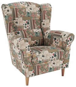 Tempo Kondela Kreslo ušiak, látka patchwork viorica 1, CHARLOT