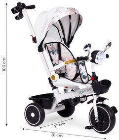 Detská trojkolka s otočným sedadlom a strieškou biela ECOTOYS