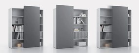 Kancelársky regál s posuvným panelom BLOCK, 1600 × 400 × 1748 mm, prírodný dub/grafitová