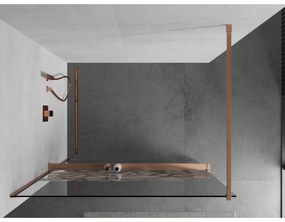 Mexen Kioto+, sprchová zástena Walk-In s poličkou a vešiakom 100 x 200 cm, 8mm číre sklo biely vzor, medený matný profil, 800-100-121-65-85