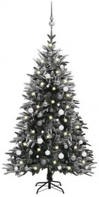 vidaXL Zasnežený umelý vianočný stromček s LED a súpravou gulí 150 cm PVC a PE-